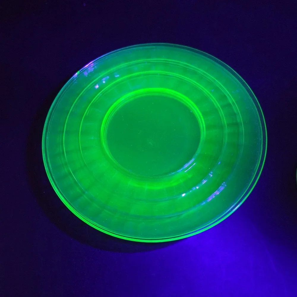 (4) Anchor Hocking Block Optic Green Uranium Depression Glass 8